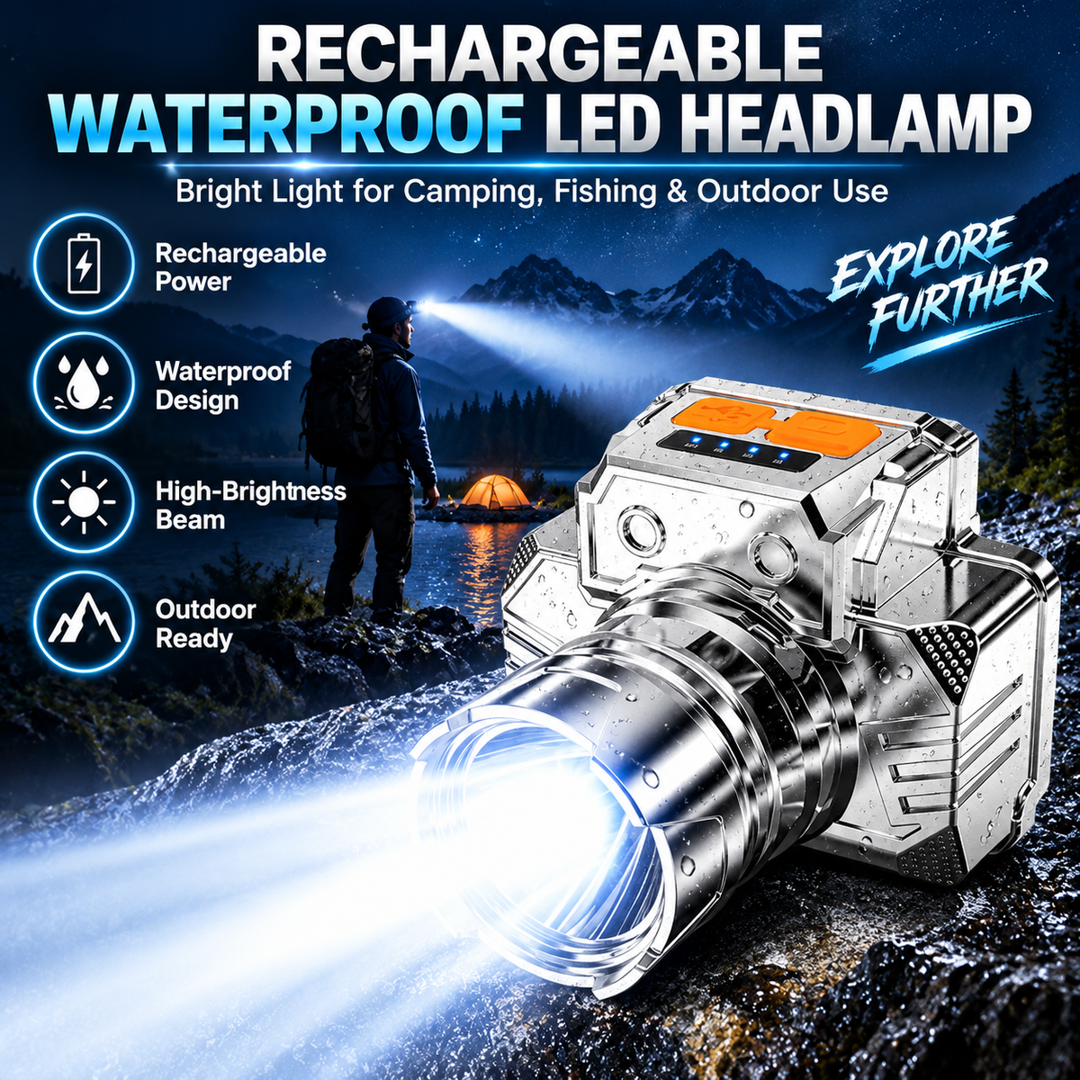 👍 Limited Time!⏰ Rechargeable Waterproof LED Headlamp | Outdoor Fishing & Camping Light! 🔦💧✨
