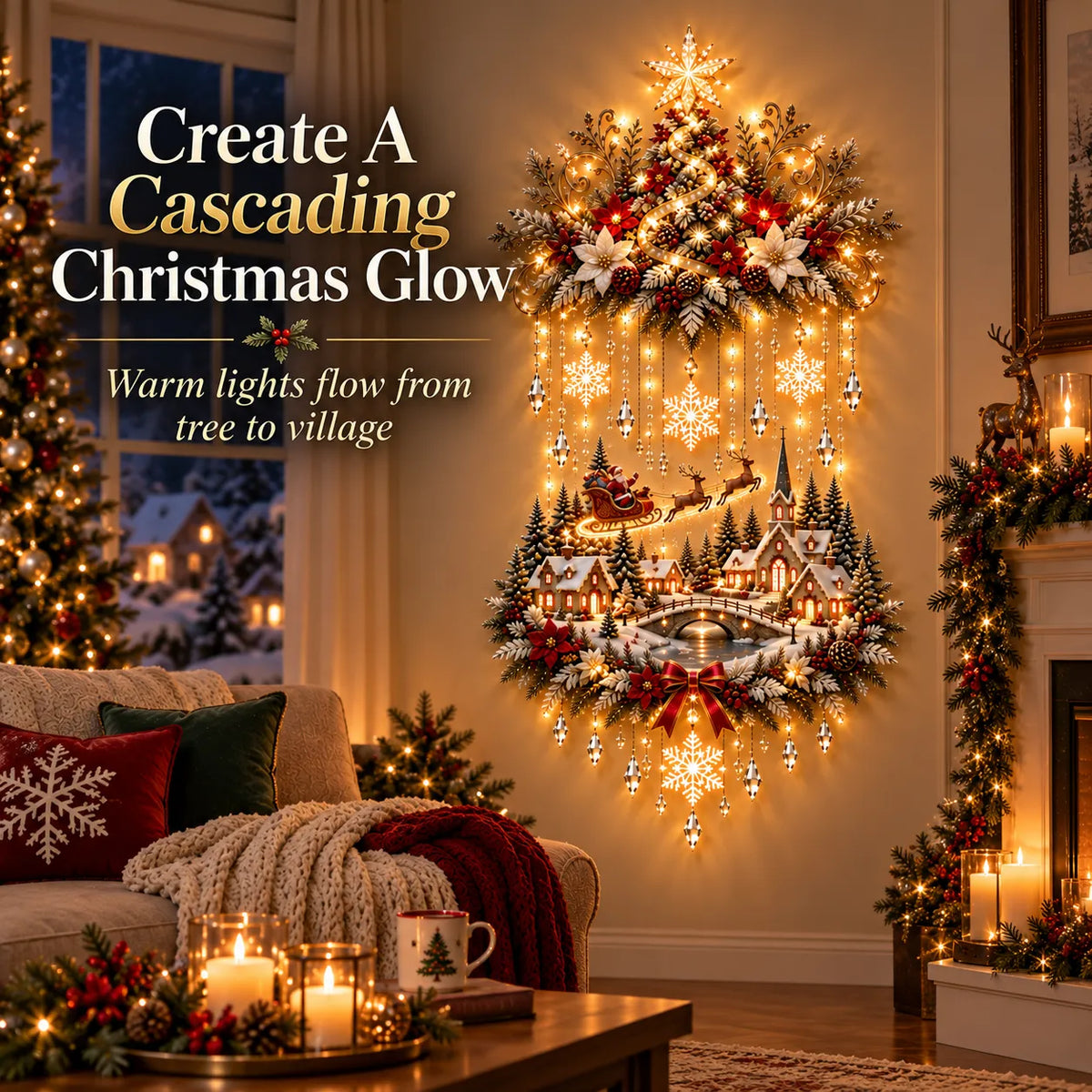 🎄 Illuminated Christmas Tree & Village Wall Hanging