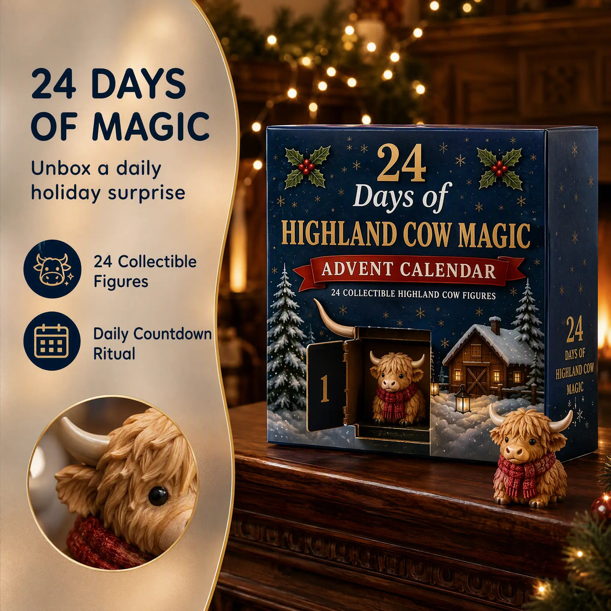 🐮 24-Day Highland Cow Christmas Advent Calendar – Festive Collectibles & Holiday Surprises