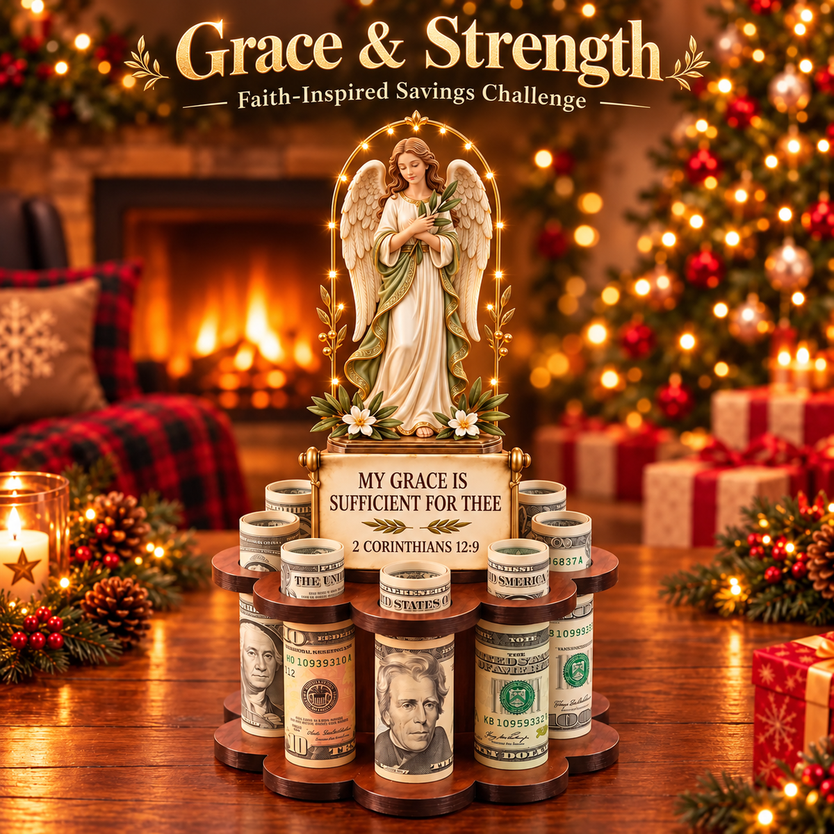 🙏 Bible Verse Savings Challenge Stand – Christian Cash Organizer & Faith-Inspired Gift