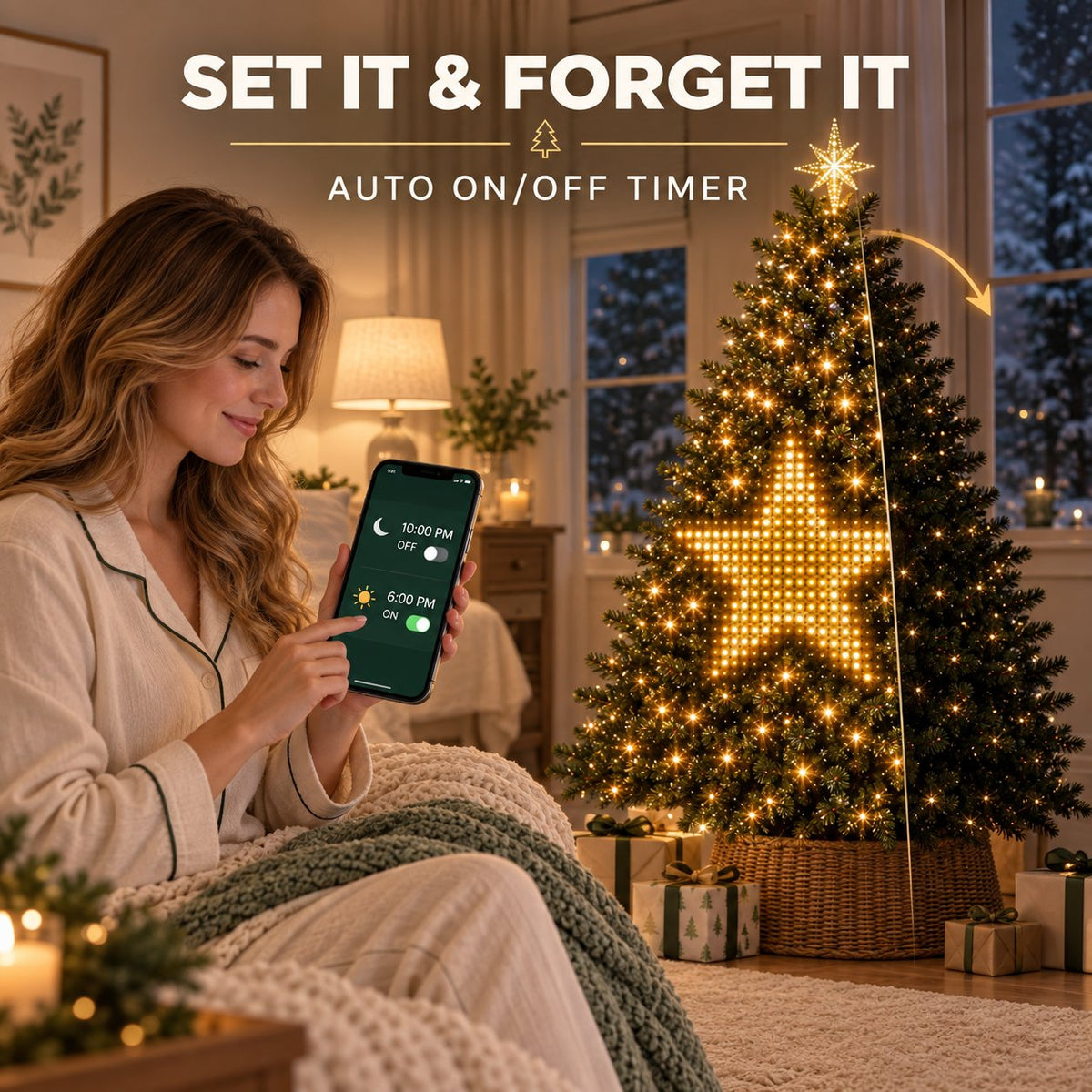 🎅 Smart Pixel Christmas Tree Lights – Custom Animations, Text & Timer | No WiFi Needed🎄