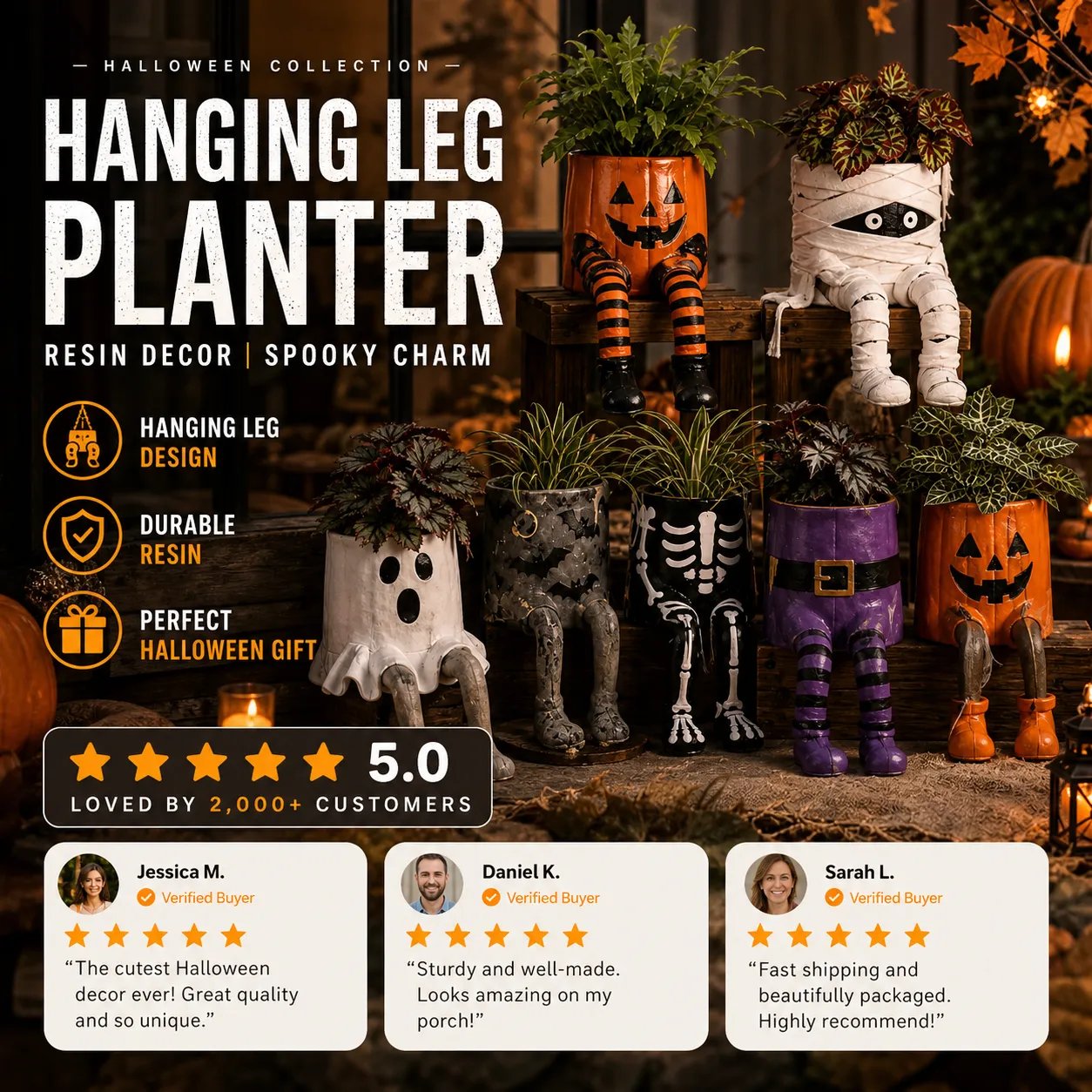 💯 49% OFF – 🎃 Halloween Hanging Leg Planter | Hand-Painted Resin Character Pot for Succulents, Shelves, Desks, Porches & Spooky Seasonal Displays 🪴