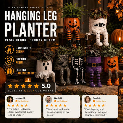 💯 49% OFF – 🎃 Halloween Hanging Leg Planter | Hand-Painted Resin Character Pot for Succulents, Shelves, Desks, Porches & Spooky Seasonal Displays 🪴