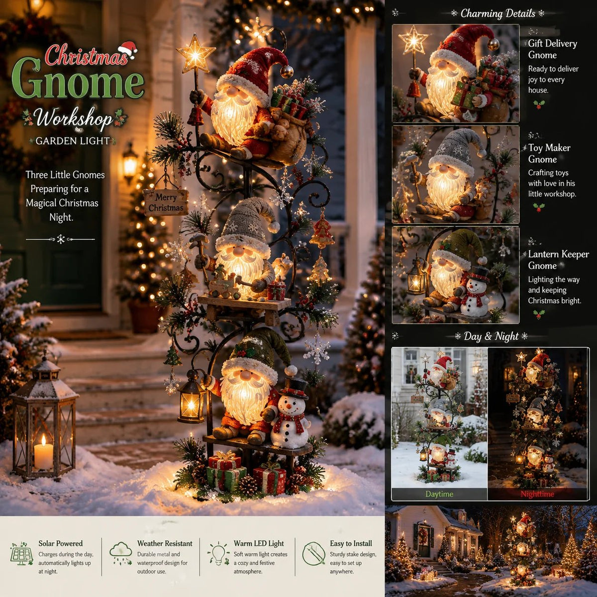 🎄🍄 Christmas Gnome Workshop Solar Garden Light – Magical Outdoor Holiday Yard Decor 🎁🌟