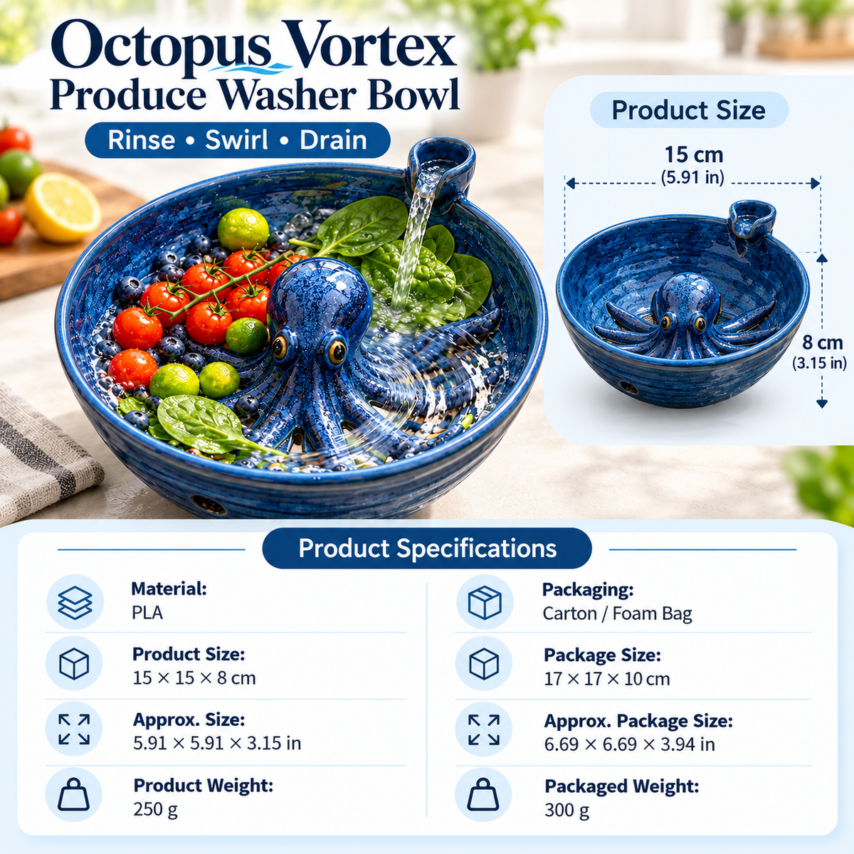 🐙 Just Add Water — Let the Vortex Wash Your Produce for You!