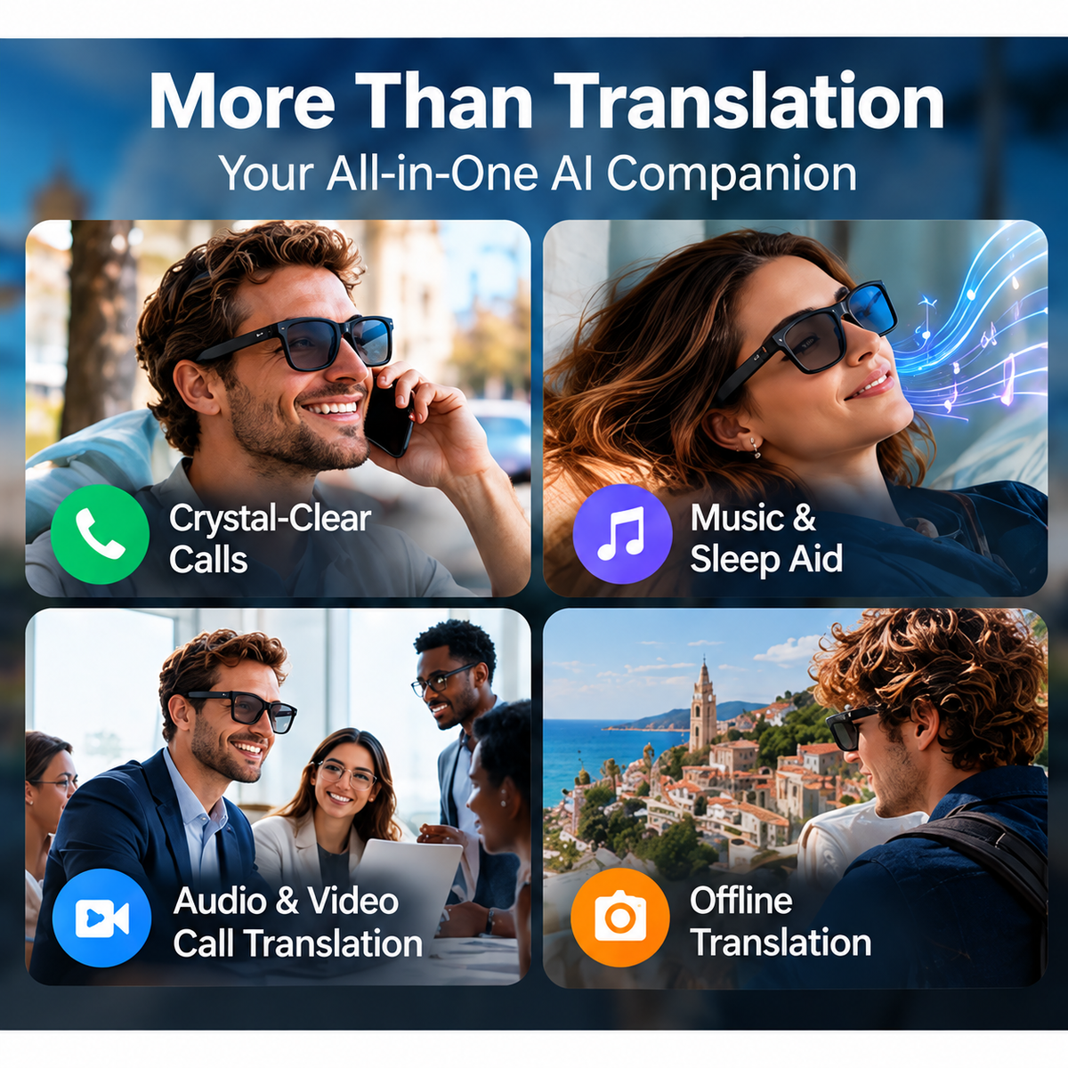 🌍👓 AI Smart Translation Glasses – 164+ Languages, Music, Calls & Everyday Wear
