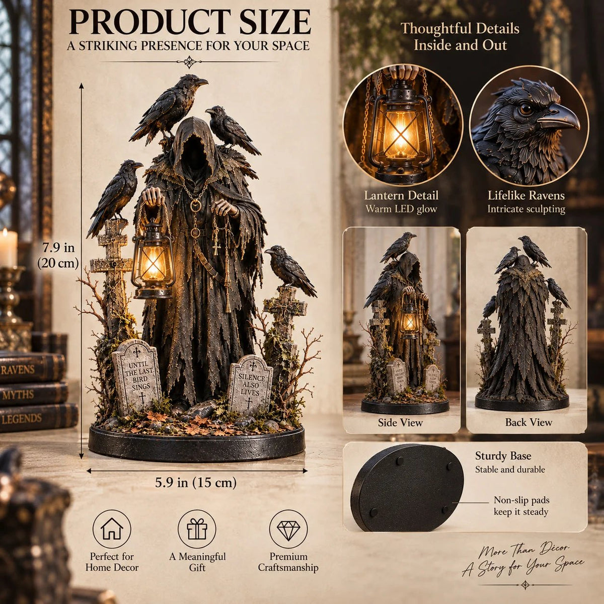 Keeper of the Last Light – Raven Guardian Lantern Statue