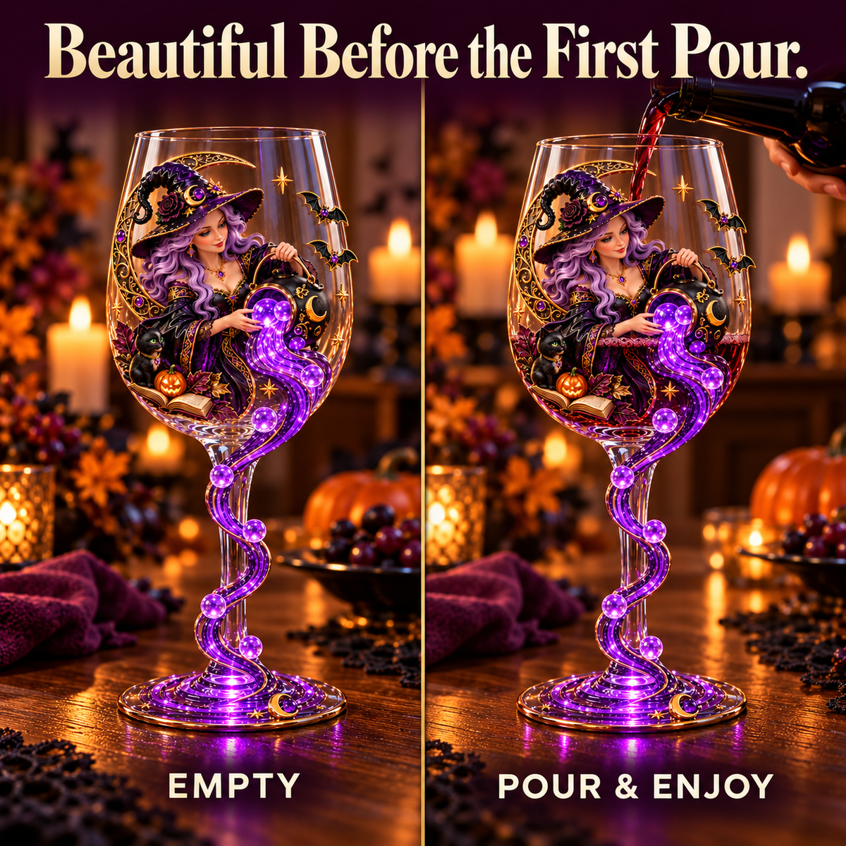 🎃 Enchanted Halloween Wine Glass – ✨ Stunning 3D Details for Spooky Sips & Magical Nights