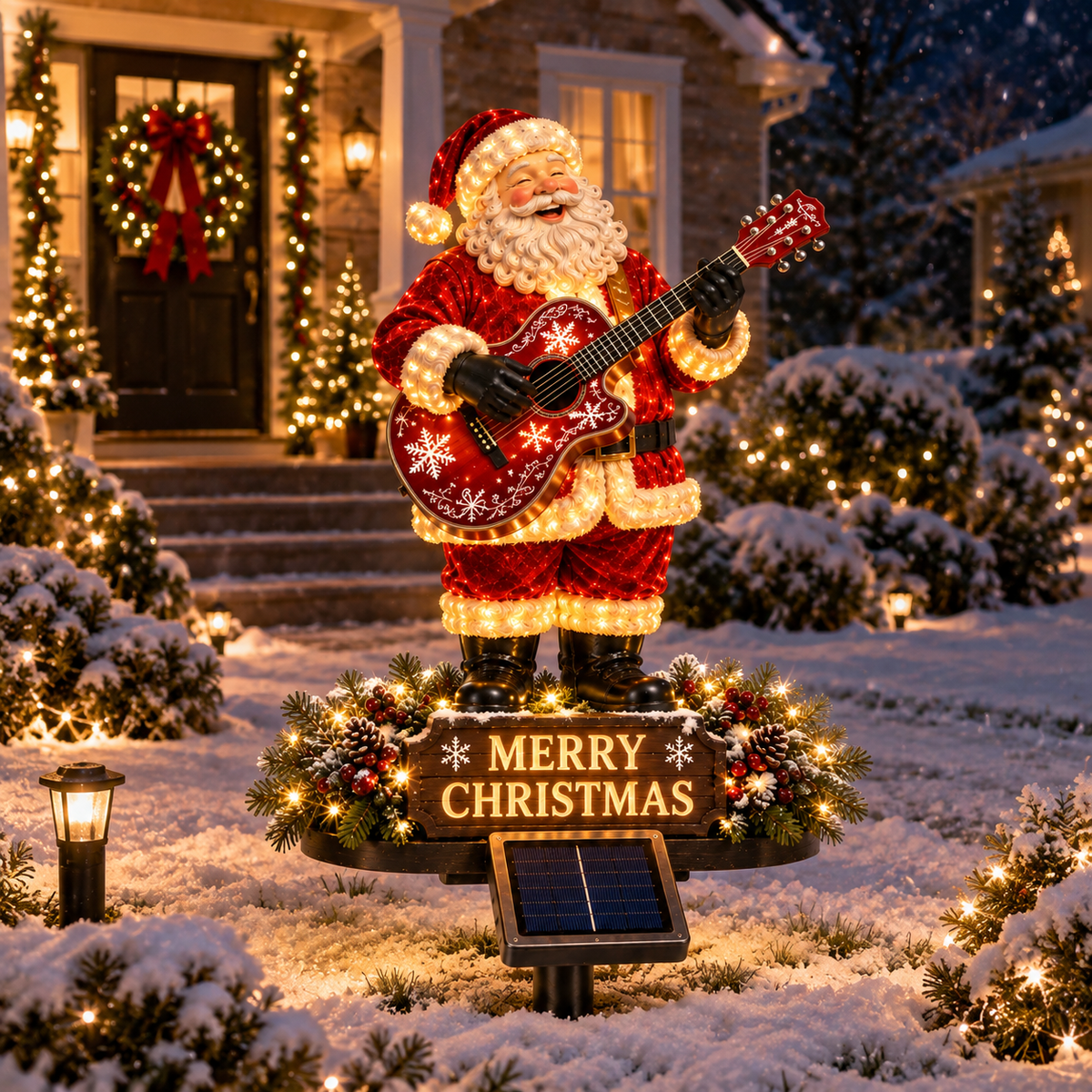 🔥Solar-Powered Light-Up Guitar Santa Christmas Yard Decoration