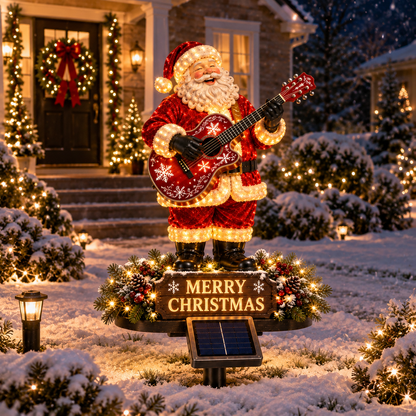 🔥Solar-Powered Light-Up Guitar Santa Christmas Yard Decoration