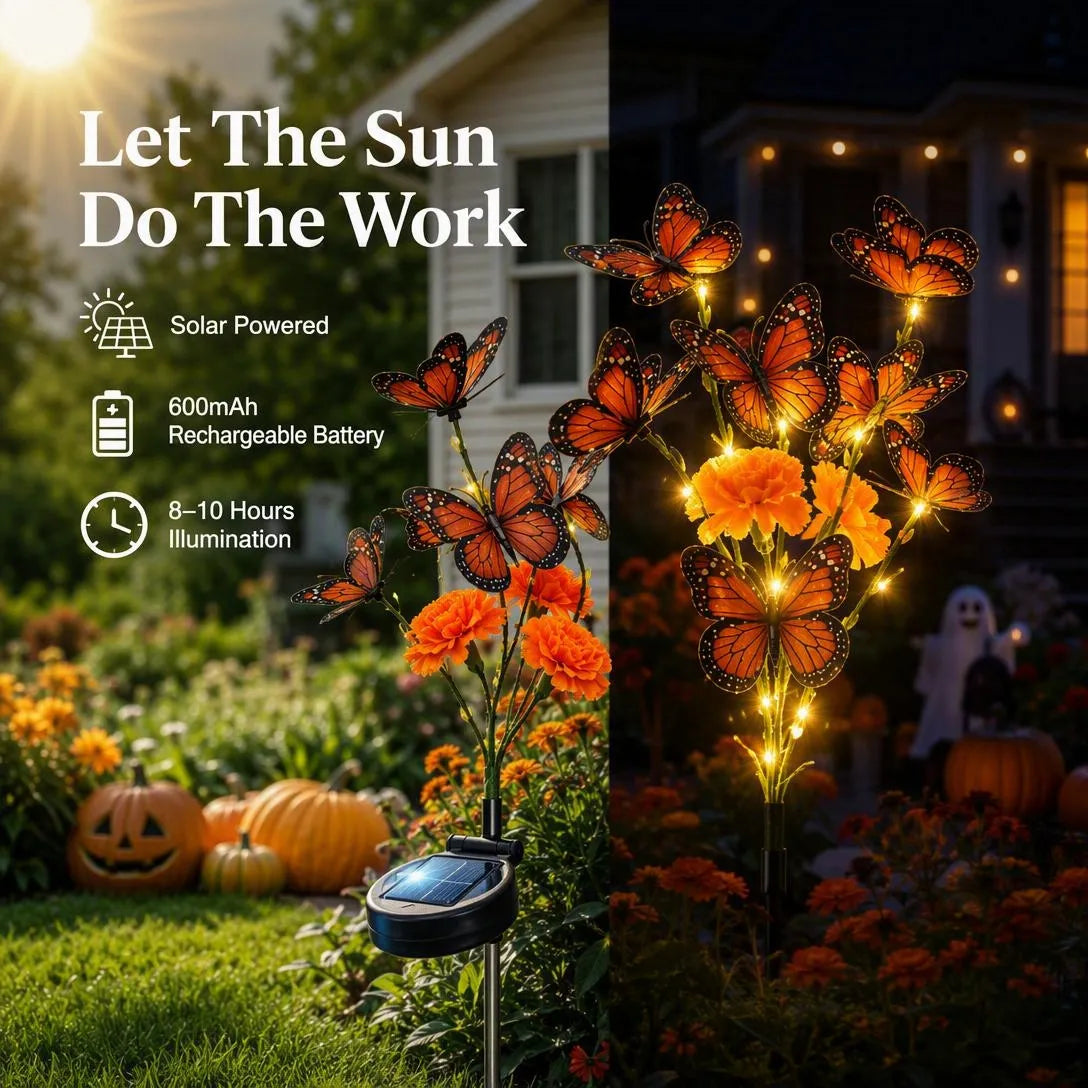 💀🕯️ Solar Marigold Butterfly Memorial Garden Lights – Heartfelt Outdoor Tribute Decor