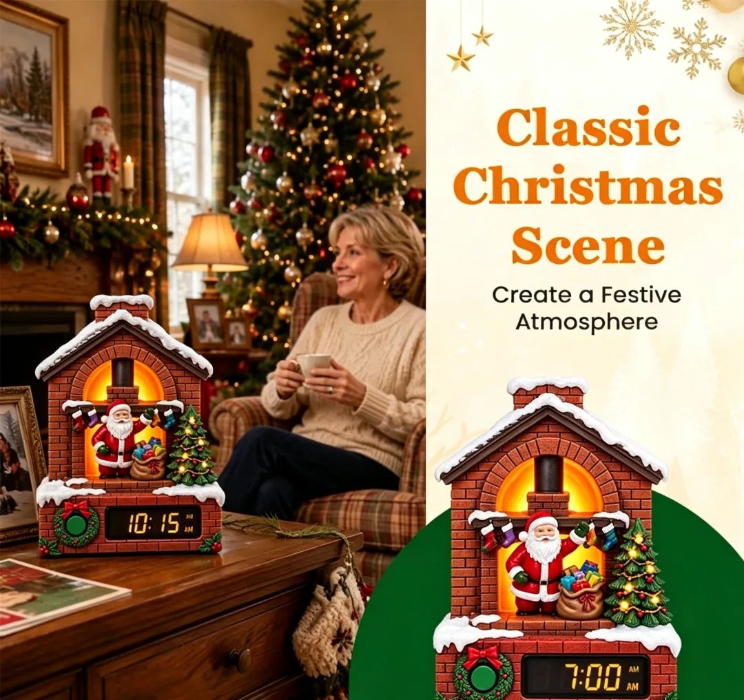🎅Santa Fireplace Digital Alarm Clock – Lighted Christmas Diorama