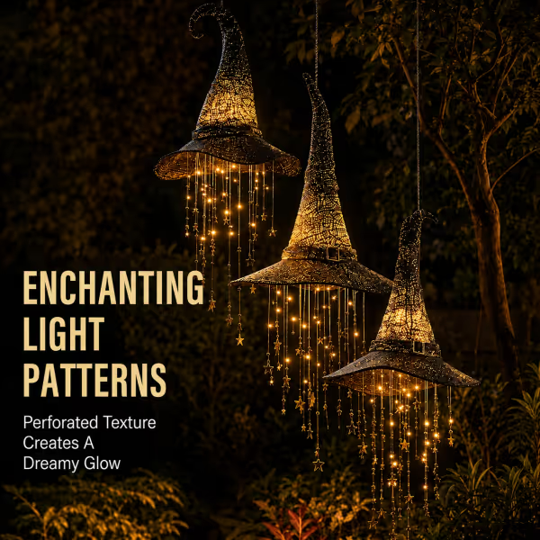 🧙‍♀️ Lighted Witch Hat Hanging Chime ✨ Battery-Powered Halloween Décor