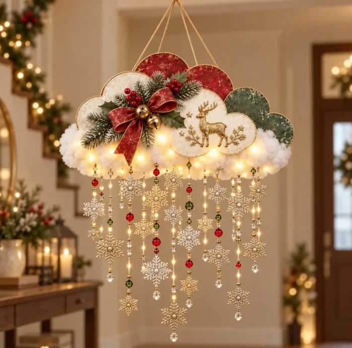 🔥✨ Angelic Christmas Snowfall Cloud – Lighted Hanging Holiday Decor☁️✨