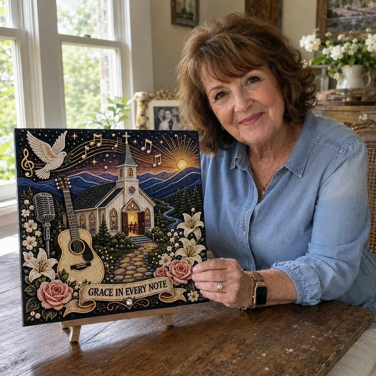 💥 LAST DAY 49% OFF – 🎶 Country Music 3D Pearl Art Kit 💎 – DIY Flocked Canvas Tribute Craft with Resin Pearls