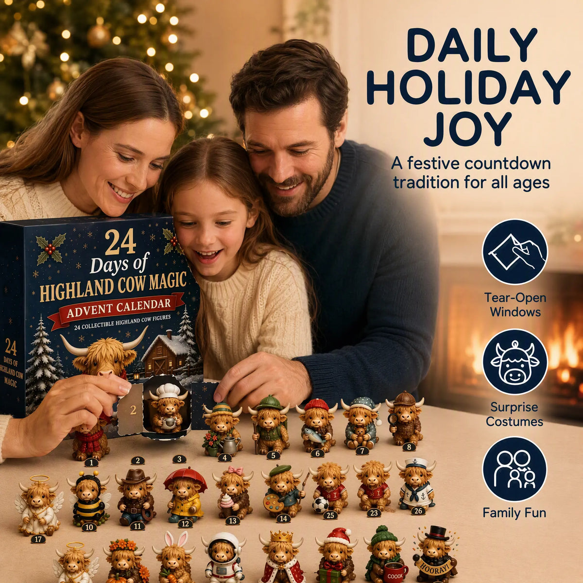 🐮 24-Day Highland Cow Christmas Advent Calendar – Festive Collectibles & Holiday Surprises