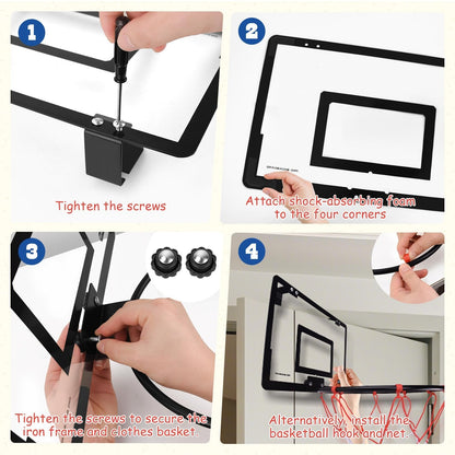 🏀 2-in-1 Over-the-Door Basketball Hoop & Laundry Hamper – Kids Indoor Room Organizer