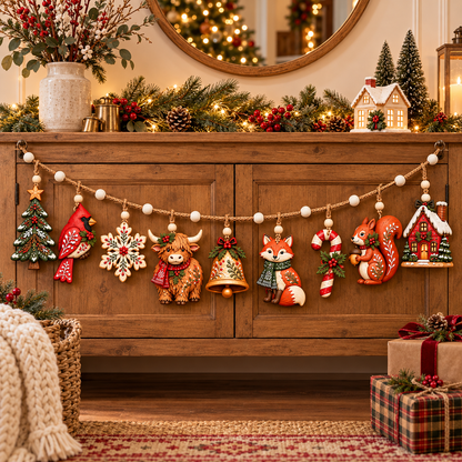 ✨🎄Christmas Woodland Garland Ornaments – Rustic Holiday Hanging Banner