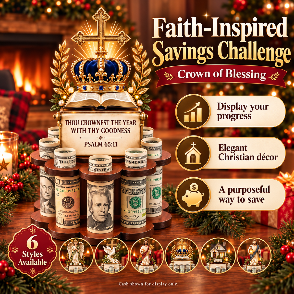🙏 Bible Verse Savings Challenge Stand – Christian Cash Organizer & Faith-Inspired Gift