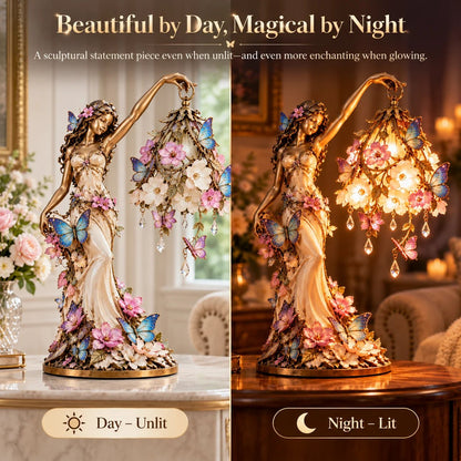 🦋 „Butterfly Lady“-Akzentlampe – Elegante Lampe im Stil einer Blumengöttin mit Kristalltropfen