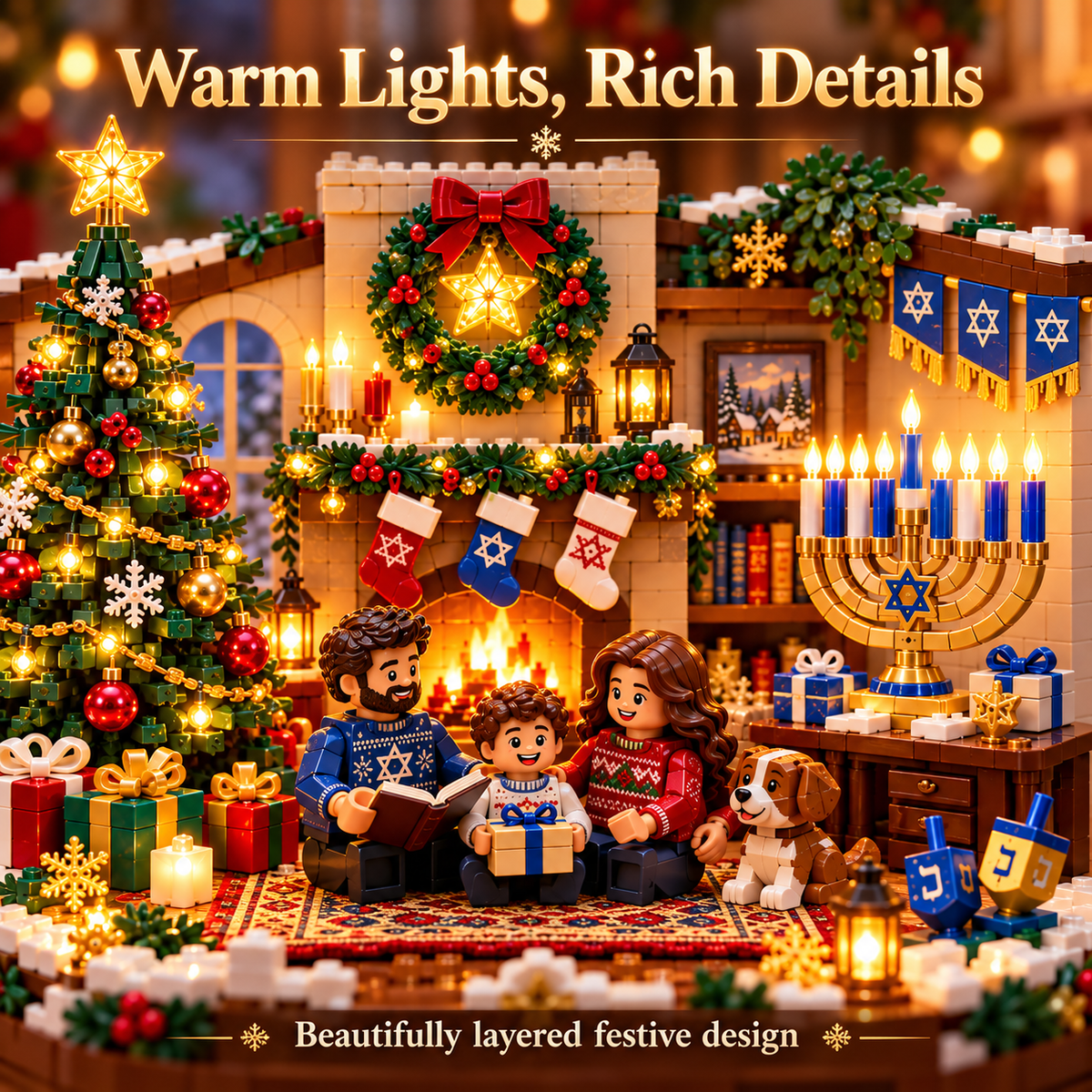 🥰Hot Sale🎄 Holiday Lights Harmony™ – Christmas & Hanukkah Light-Up Family Building Set