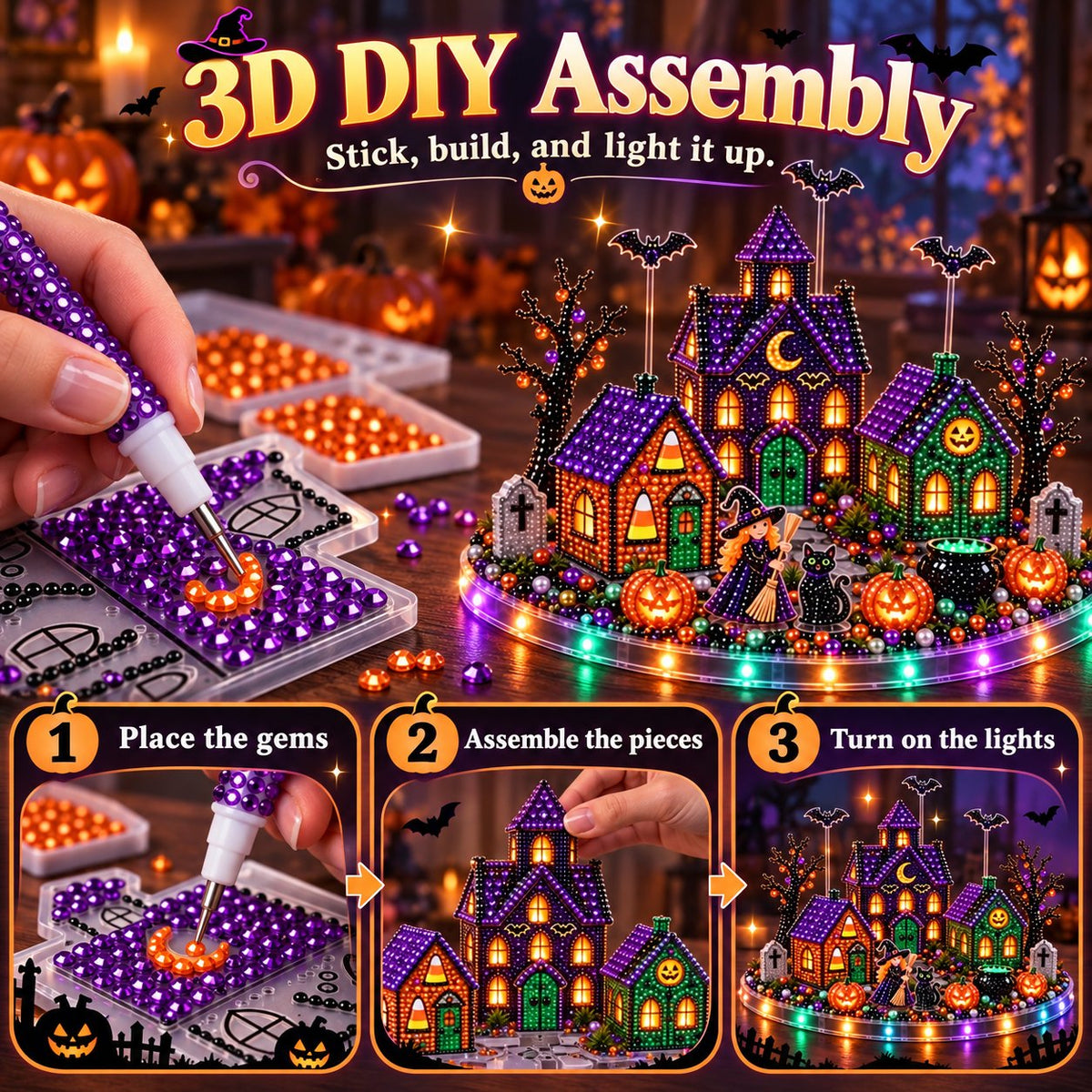 🎃 3D DIY Halloween Village Diamond Art Kit – Spooky Miniature Craft & Holiday Decor