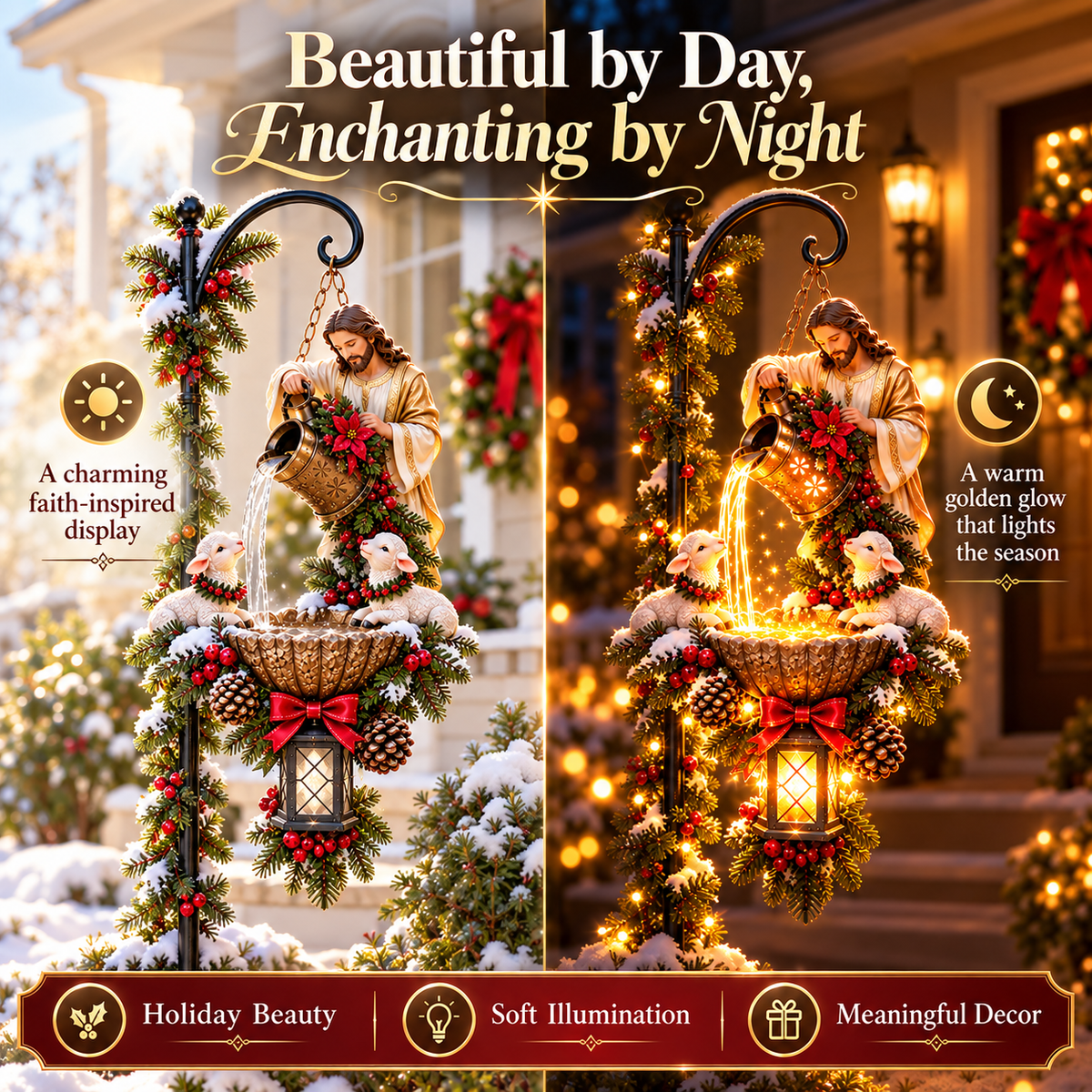 ✝️🔥 50K+ Sold!🐏 Jesus Blessing Lighted Hanging Fountain™ – Christian Christmas Garden Decor✝️