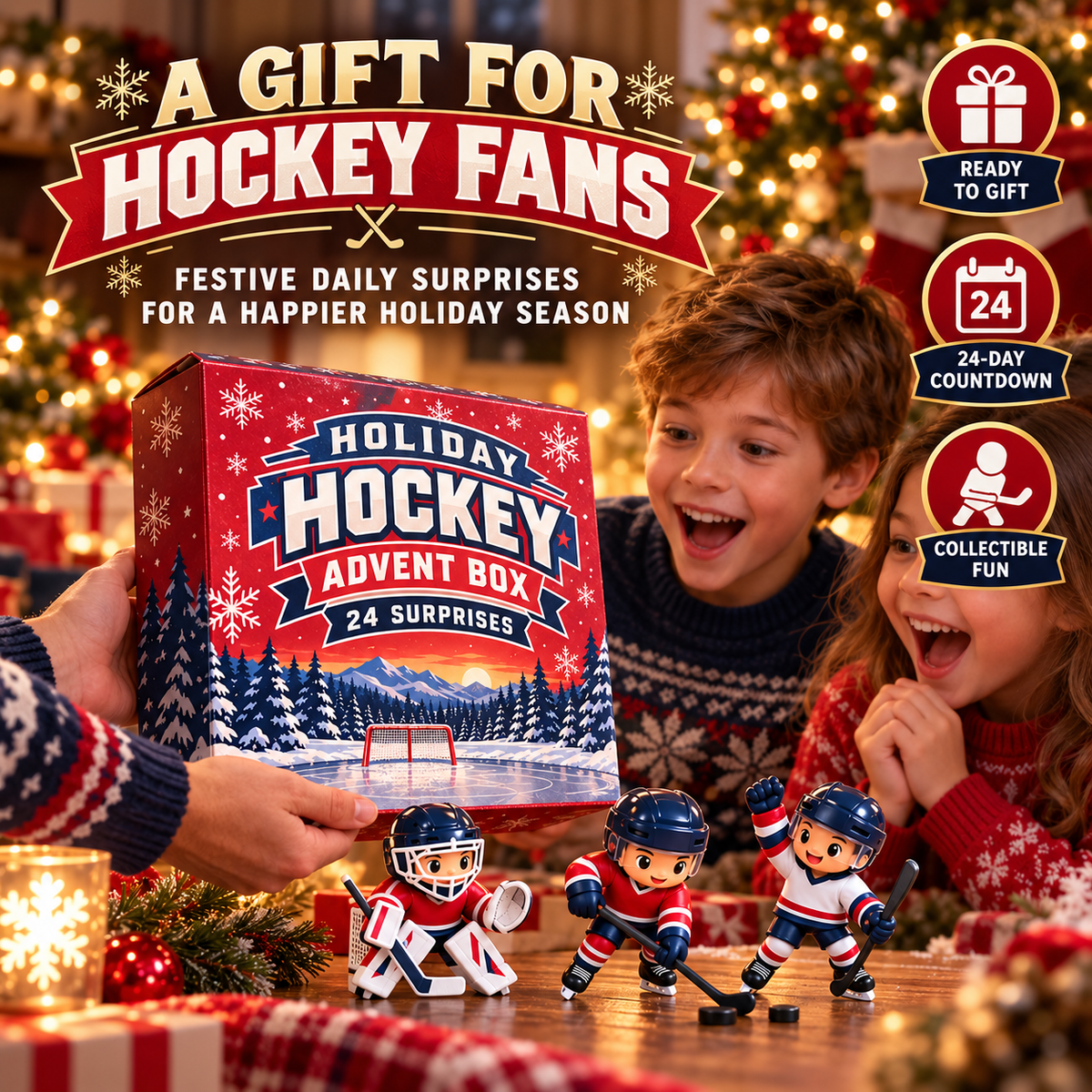 🎄 PuckJoy™ Hockey Advent Calendar – Christmas Ice Hockey Surprise Gift Box for Fans