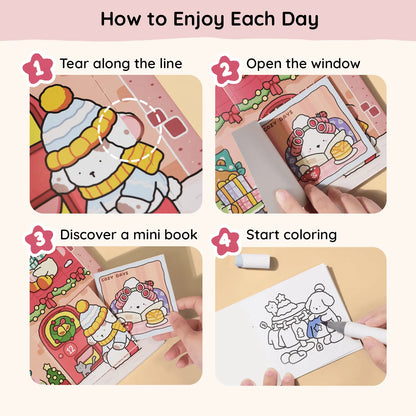 🎄LAST DAY 50% OFF - 🎁🎨 24-Day Christmas Countdown Mystery Box mini Coloring Book Set