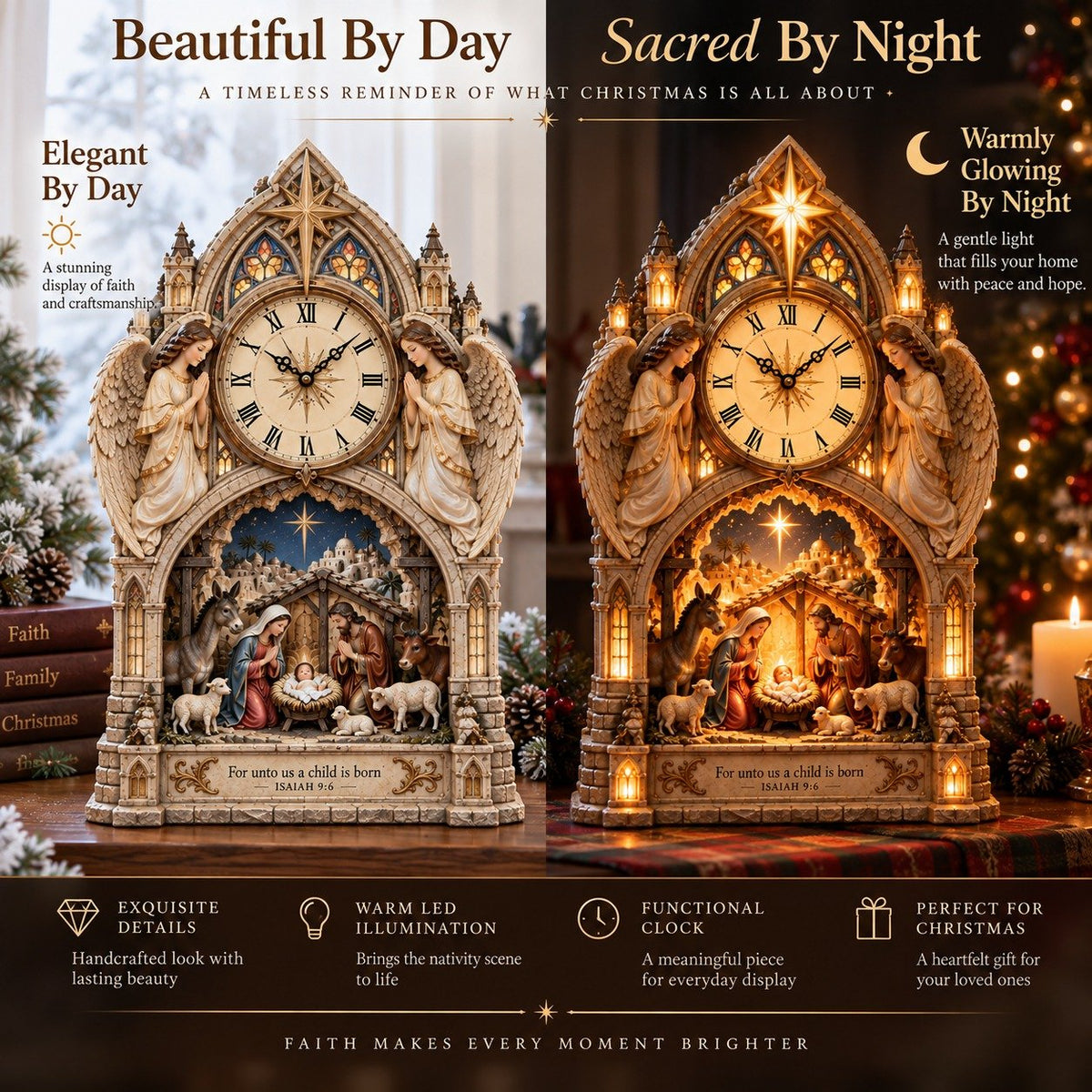 🎉 50% Off Sale ✝️ Bethlehem Nativity Cathedral Clock – A Glowing Tribute to the Christmas Story