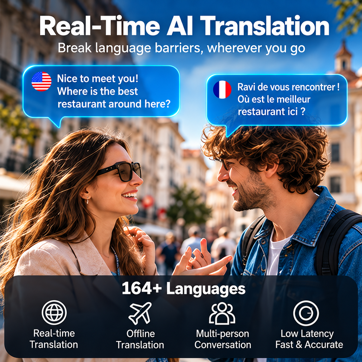 🌍👓 AI Smart Translation Glasses – 164+ Languages, Music, Calls & Everyday Wear