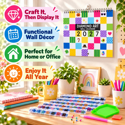 ⏳ Last Day 49% OFF – 💎 2027 Diamond Art Wall Calendar Kit | 12 Monthly Designs + Complete Gem Tools ✨