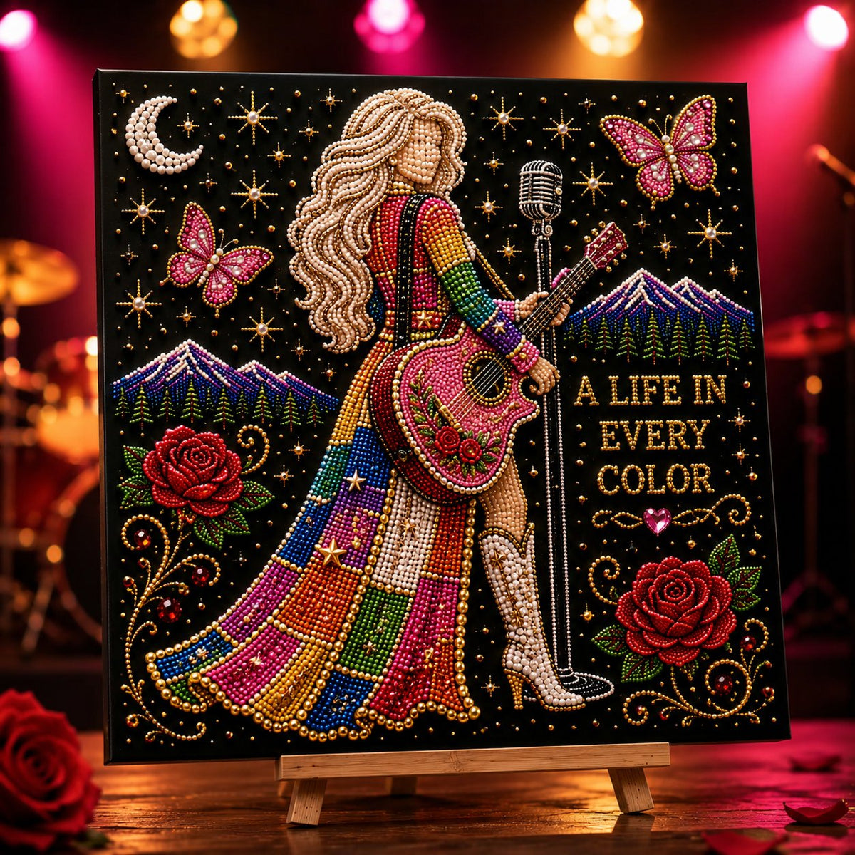 💥 LAST DAY 49% OFF – 🎶 Country Music 3D Pearl Art Kit 💎 – DIY Flocked Canvas Tribute Craft with Resin Pearls