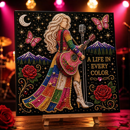 💥 LAST DAY 49% OFF – 🎶 Country Music 3D Pearl Art Kit 💎 – DIY Flocked Canvas Tribute Craft with Resin Pearls