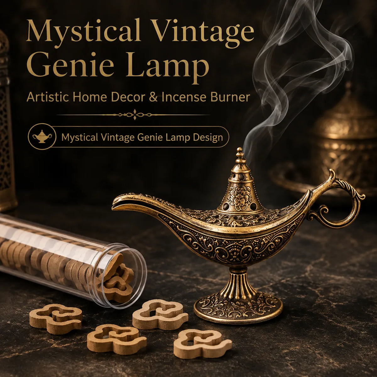 🔥Vintage Aladdin Genie Lamp Incense Holder🎁42 Sandalwood Chips Free