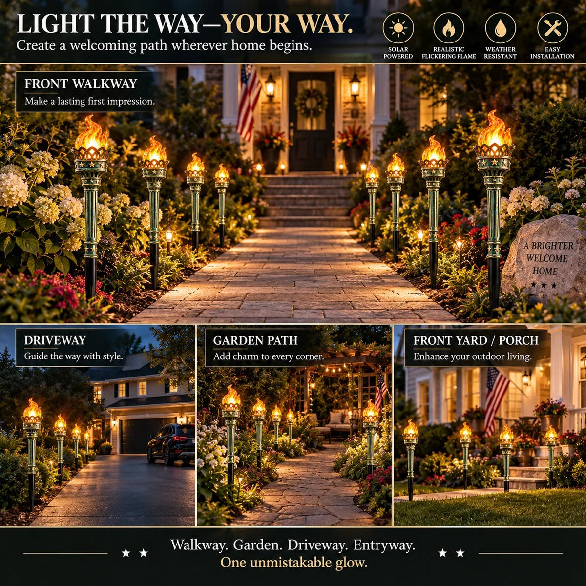 🔥45% OFF🔥Solar Flickering Torch Pathway Lights
