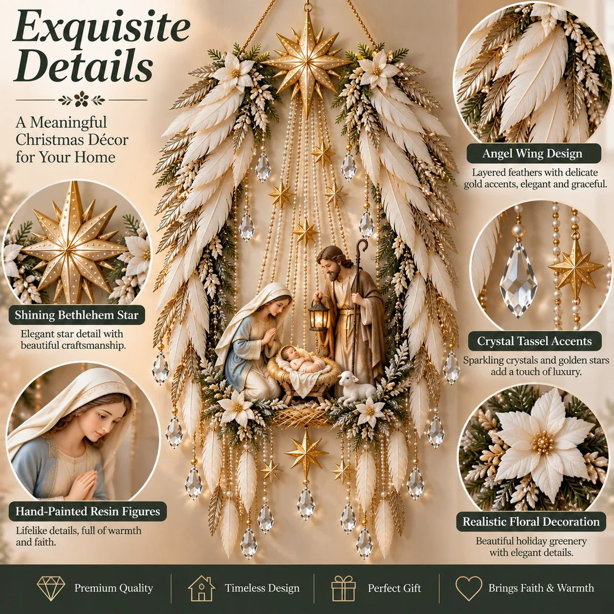 ✨Last Day 49% OFF✨✝️ Angel Wings Faith Nativity – Lighted Holy Birth Wall Decor