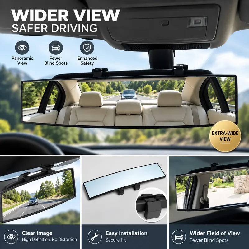 🚘 Wide Angle Rear View Mirror – 12' Anti-Glare Panoramic Clip-On Car Mirror