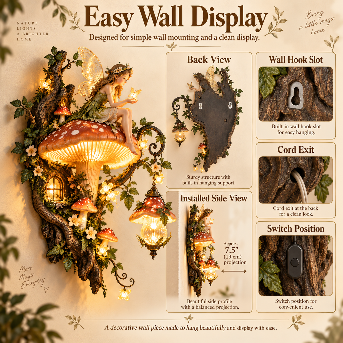 ⏰Last Day 50% OFF🧚✨ Enchanted Mushroom Fairy Wall Light 🍄🌿