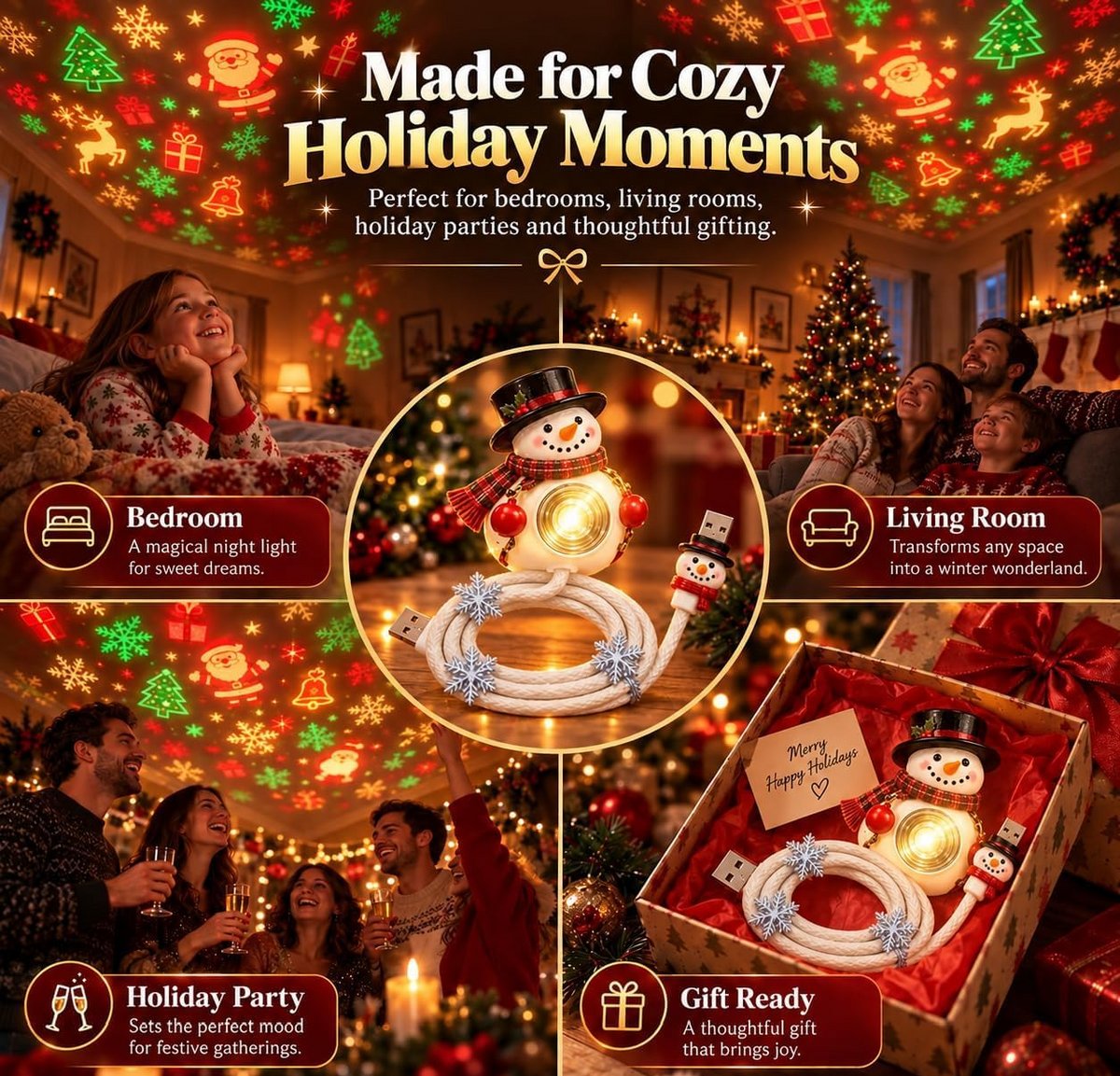 🎄 Plug & Play Christmas Tree Projector – 6 Festive Scenes for Walls & Ceilings ✨