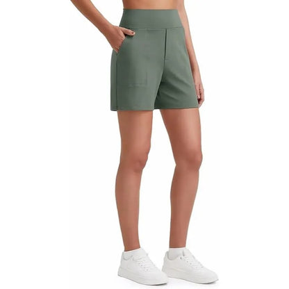Women's High-Waisted Athletic Bermuda Shorts with Pockets – Running, Yoga, Summer Casual Activewear