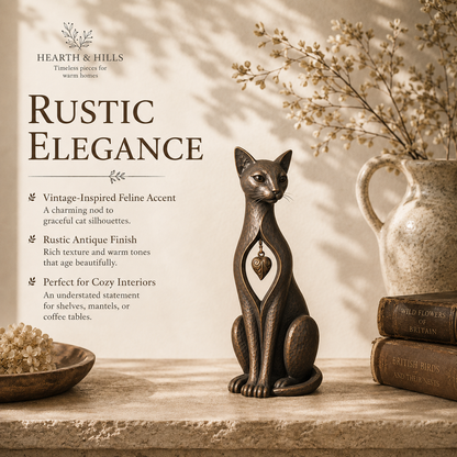🐱 ❤️Last Day 49% OFF – Heritage Heart Cat Sculpture™ | Vintage Metal Keepsake for Cat Lovers