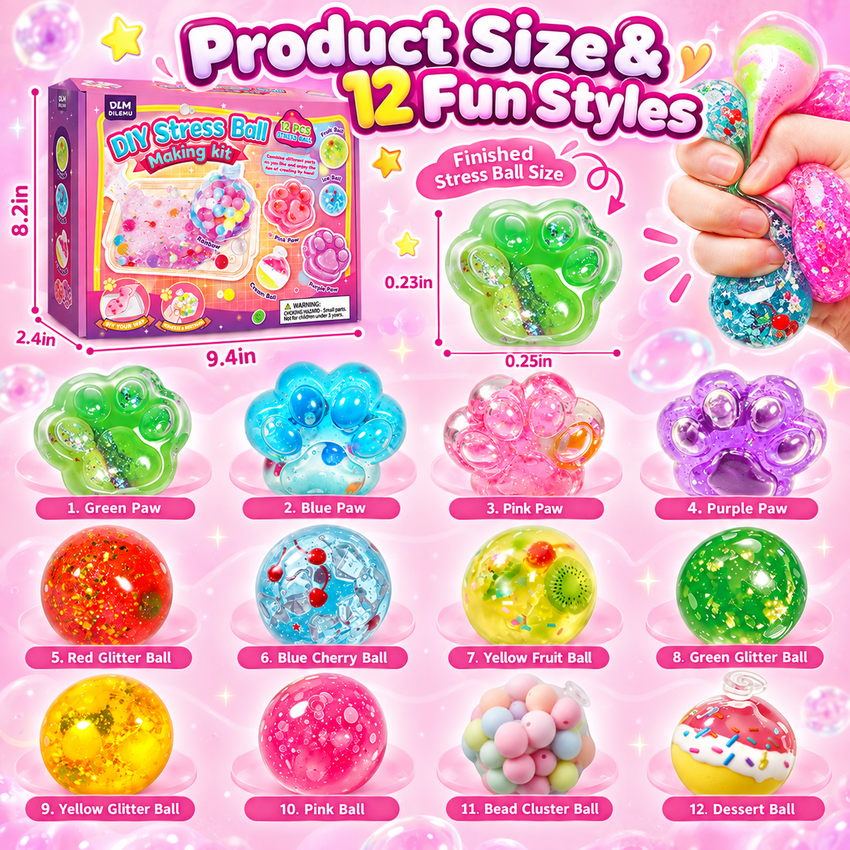 ✨ DIY Stress Ball Making Kit – 12 Make-Your-Own Squishy Balls & Paw Sensory Toys