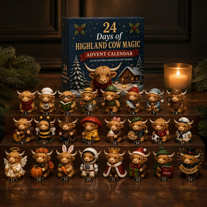 🐮 24-Day Highland Cow Christmas Advent Calendar – Festive Collectibles & Holiday Surprises