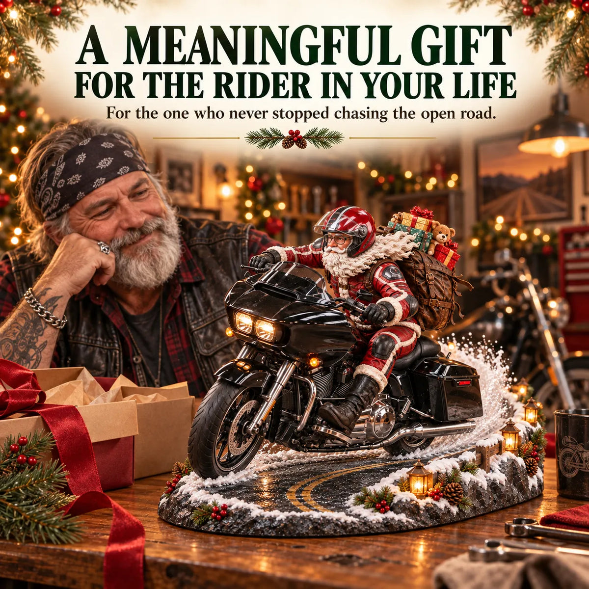 🏍️🎅 Santa’s Ride Home™ | Motorcycle Santa Christmas Figurine