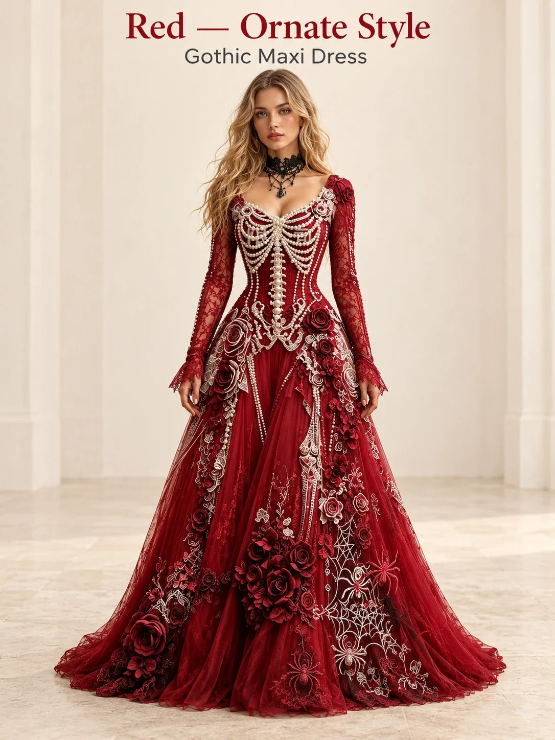 👗Gothic Skeleton Maxi Dress for Halloween | Bell Sleeve 🕸️