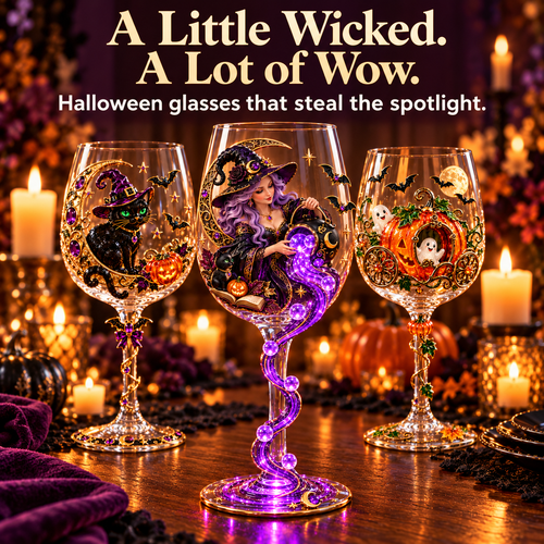 🎃 Enchanted Halloween Wine Glass – ✨ Stunning 3D Details for Spooky Sips & Magical Nights