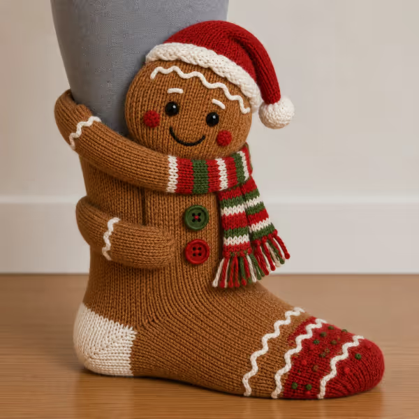 🎄 3D Hugging Christmas Character Socks – Cozy Knit Holiday Gift Socks