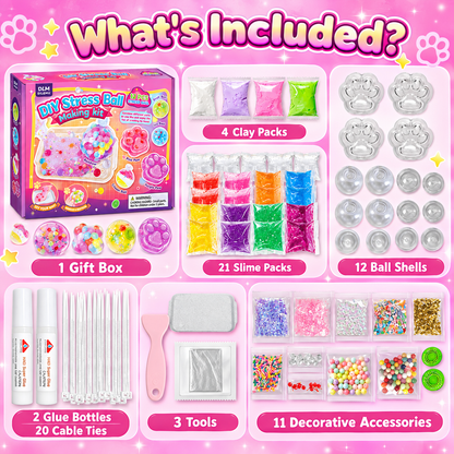 ✨ DIY Stress Ball Making Kit – 12 Make-Your-Own Squishy Balls & Paw Sensory Toys