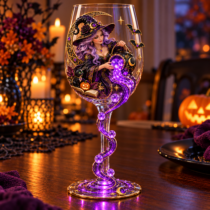 🎃 Enchanted Halloween Wine Glass – ✨ Stunning 3D Details for Spooky Sips & Magical Nights